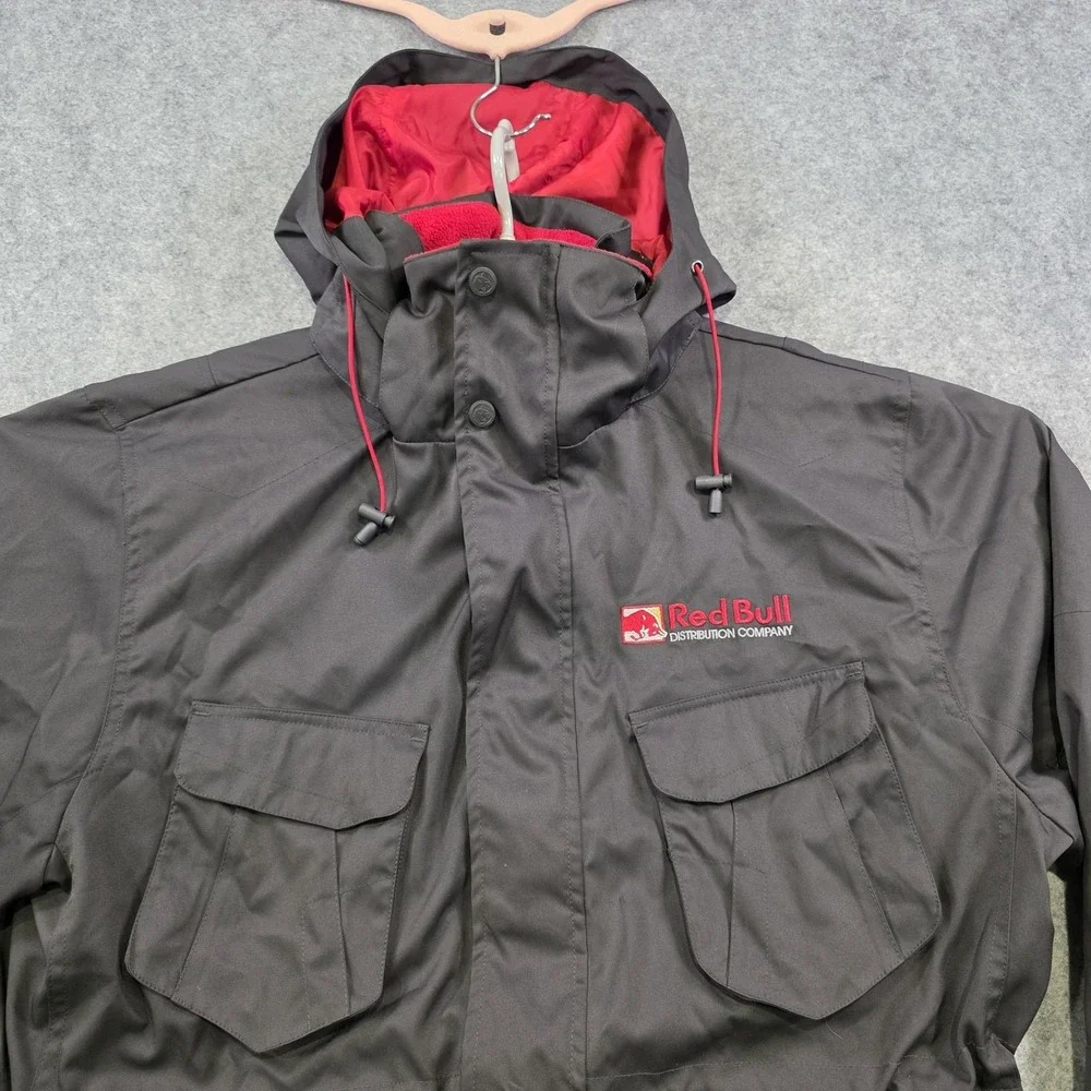Red Bull Jacket Mens Medium Black Hooded Parka Softshell GIVES YOU WINGS Utility